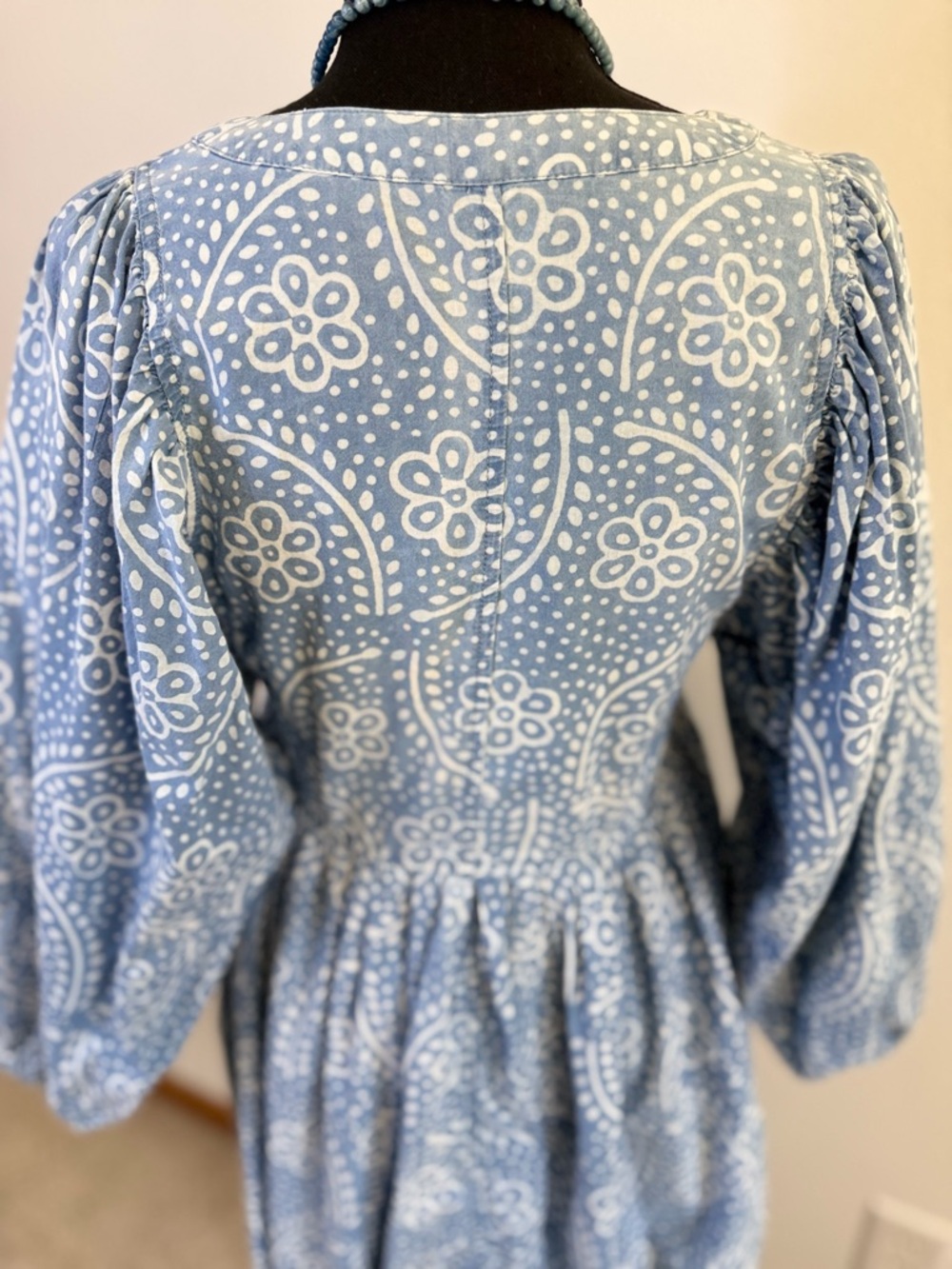 Madewell Blue Floral Empire Waist Mini Dress Puff Sleeve XS - Picture 8 of 10
